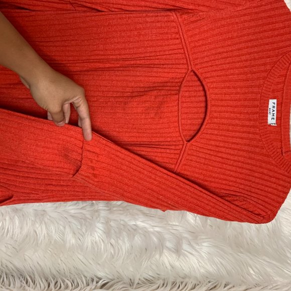 Frame Overlap Ribbed Sweater Wool-Tomato Color - Picture 3 of 7